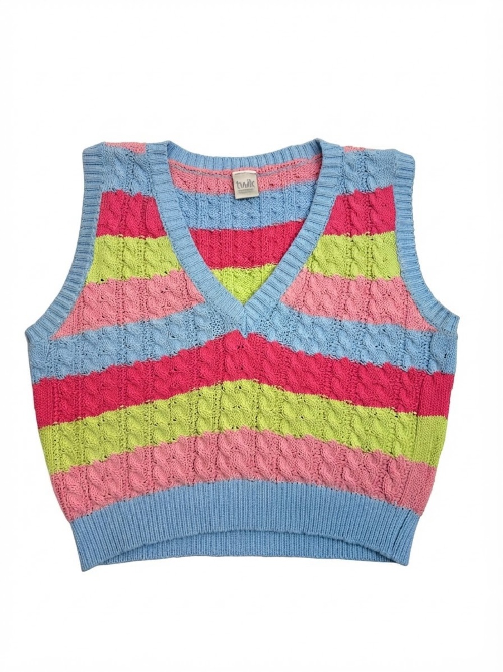 Simons Twik Multicolor Striped Cable Knit Preppy Sweater Vest - Est. Size S/M